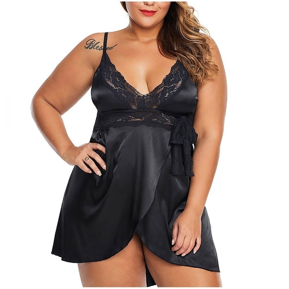 Women's Sexy Dress Sling Satin Nightdress Lace Lingerie Sleepwear V Neck